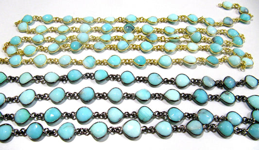 Natural Blue Opal Heart Shape Briolette Faceted Size 10mm to 11mm Bezel Connector Chain High Quality Opal  Wholesale prices