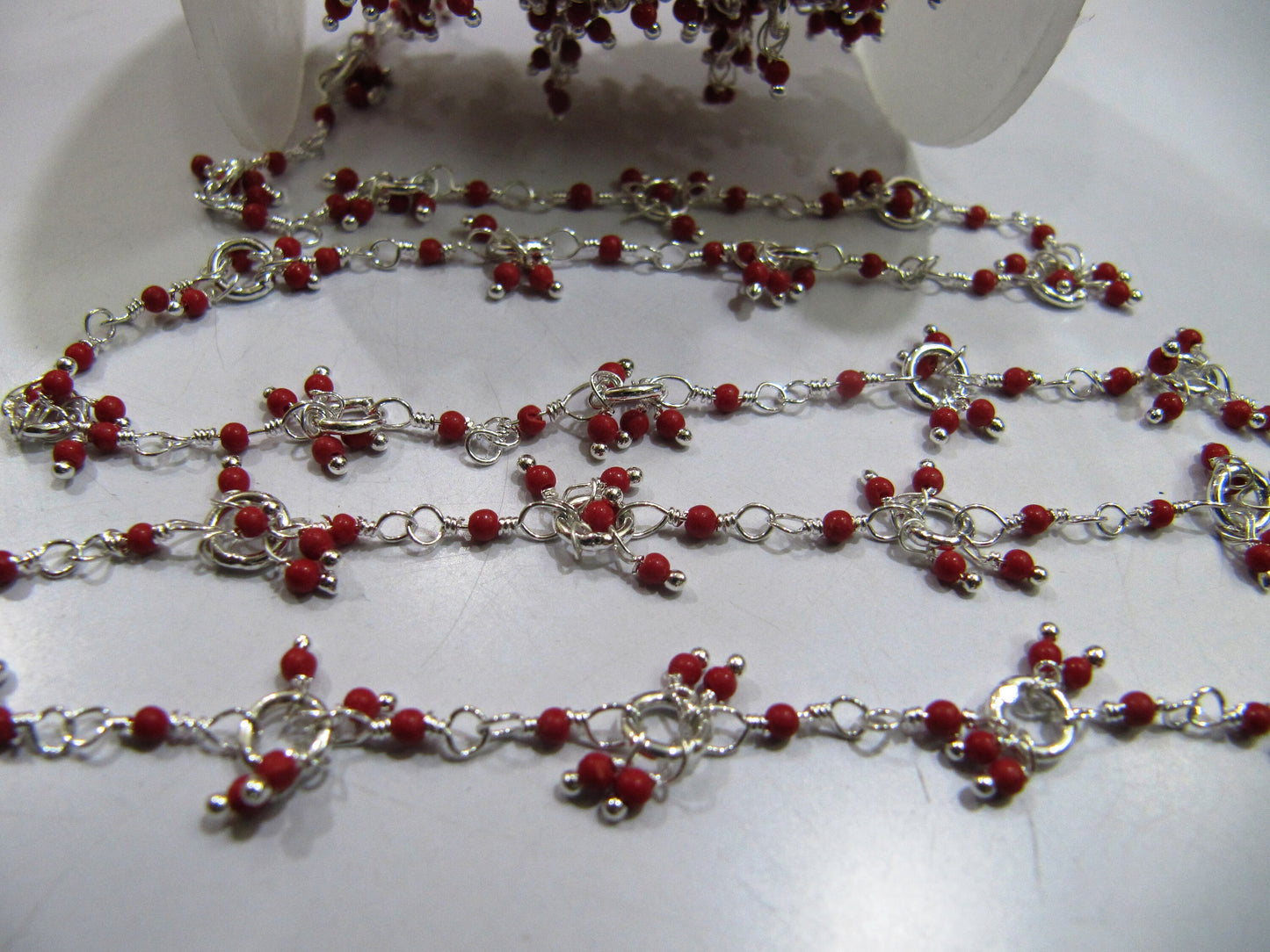 3 Ft- Red Coral Hydro Quartz Plain smooth Round Dangling 2mm Beads Chain Wire Wrapped Chain Wholesale Prices Jewelry Making