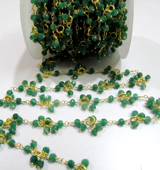 Dyed Emerald Gemstone Flower Chain Rondelle faceted Beads 3 to 4mm size Dangling Beaded Cluster Chain Semi Precious Beads sold per foot