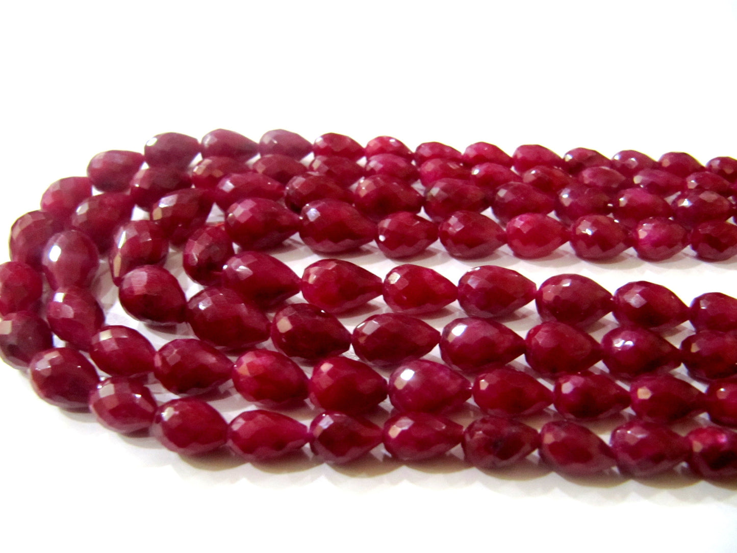 Genuine Ruby Corundum 6x8mm to 9x13mm Briolette Faceted Tear drop Shape Straight drilled Graduated Beads 8 inches long Top Quality