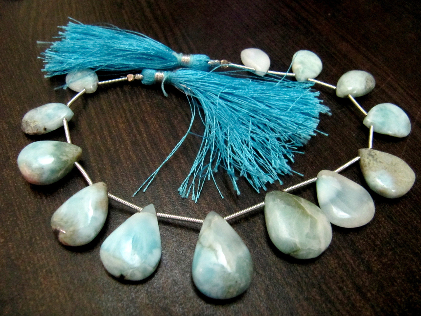 Natural Larimar plain Smooth Heart Pear Shape Beads 8 Inches Long Strand Blue Beads For Jewelry Making Wholesale Prices