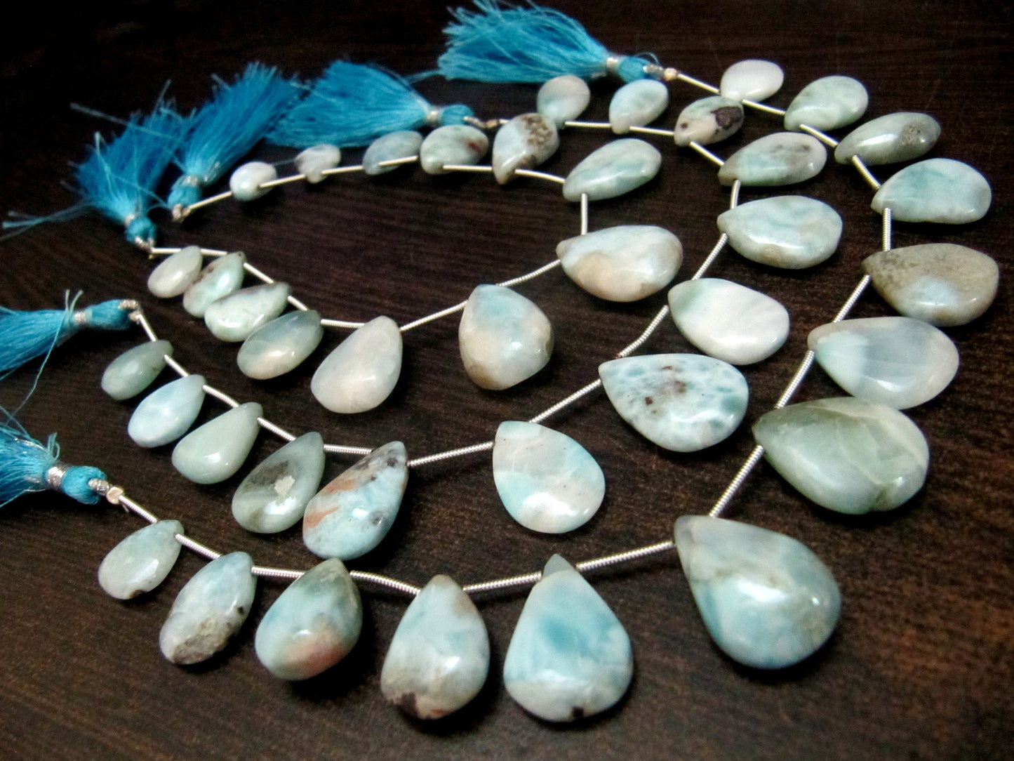 Natural Larimar plain Smooth Heart Pear Shape Beads 8 Inches Long Strand Blue Beads For Jewelry Making Wholesale Prices