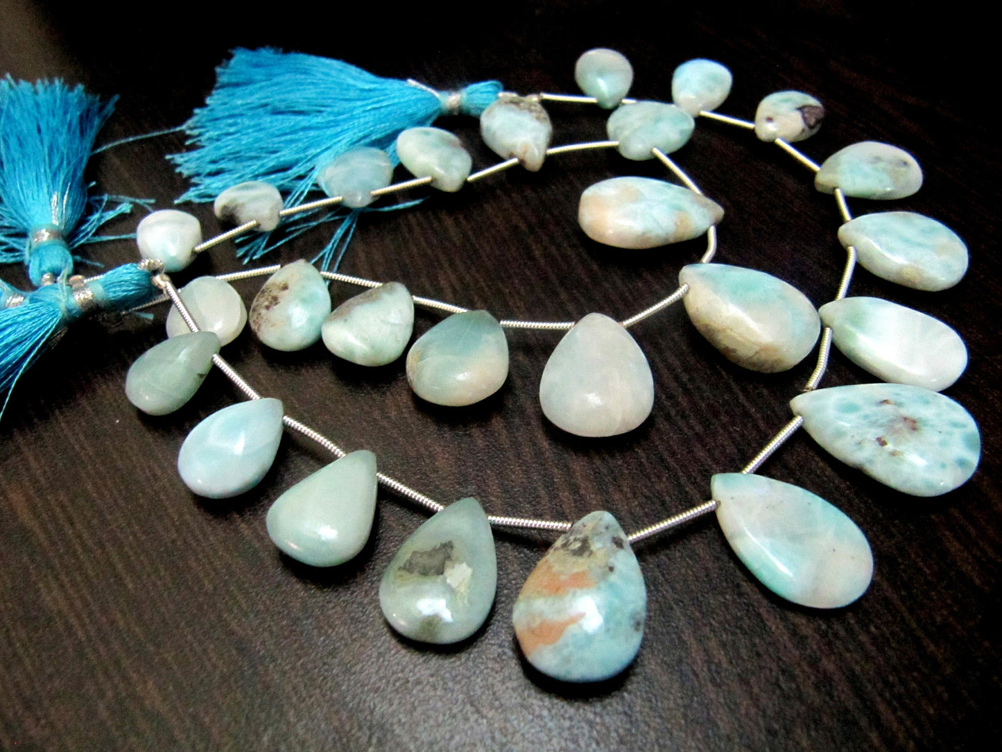 Natural Larimar plain Smooth Heart Pear Shape Beads 8 Inches Long Strand Blue Beads For Jewelry Making Wholesale Prices