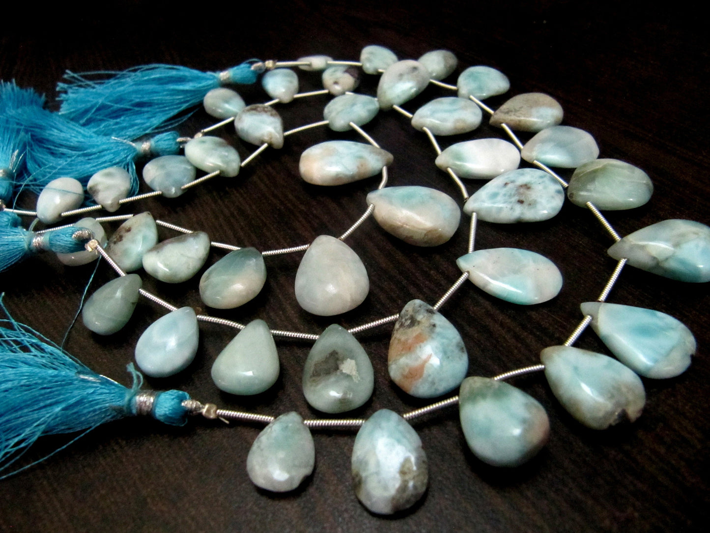 Natural Larimar plain Smooth Heart Pear Shape Beads 8 Inches Long Strand Blue Beads For Jewelry Making Wholesale Prices