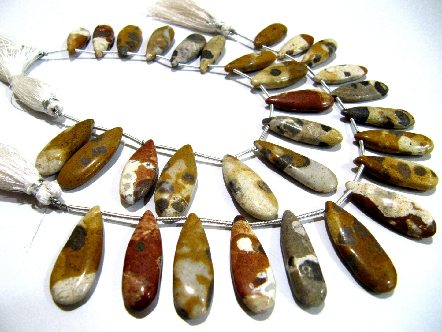 Natural Camel Jasper Pear Shape Plain Smooth Briolette beads 10x20mm To 12x20mm Graduated Jewelry Making Strand 8 Inches Long