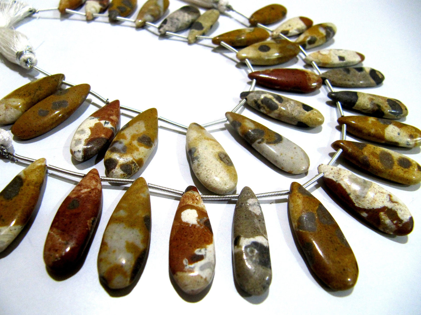 Natural Camel Jasper Pear Shape Plain Smooth Briolette beads 10x20mm To 12x20mm Graduated Jewelry Making Strand 8 Inches Long