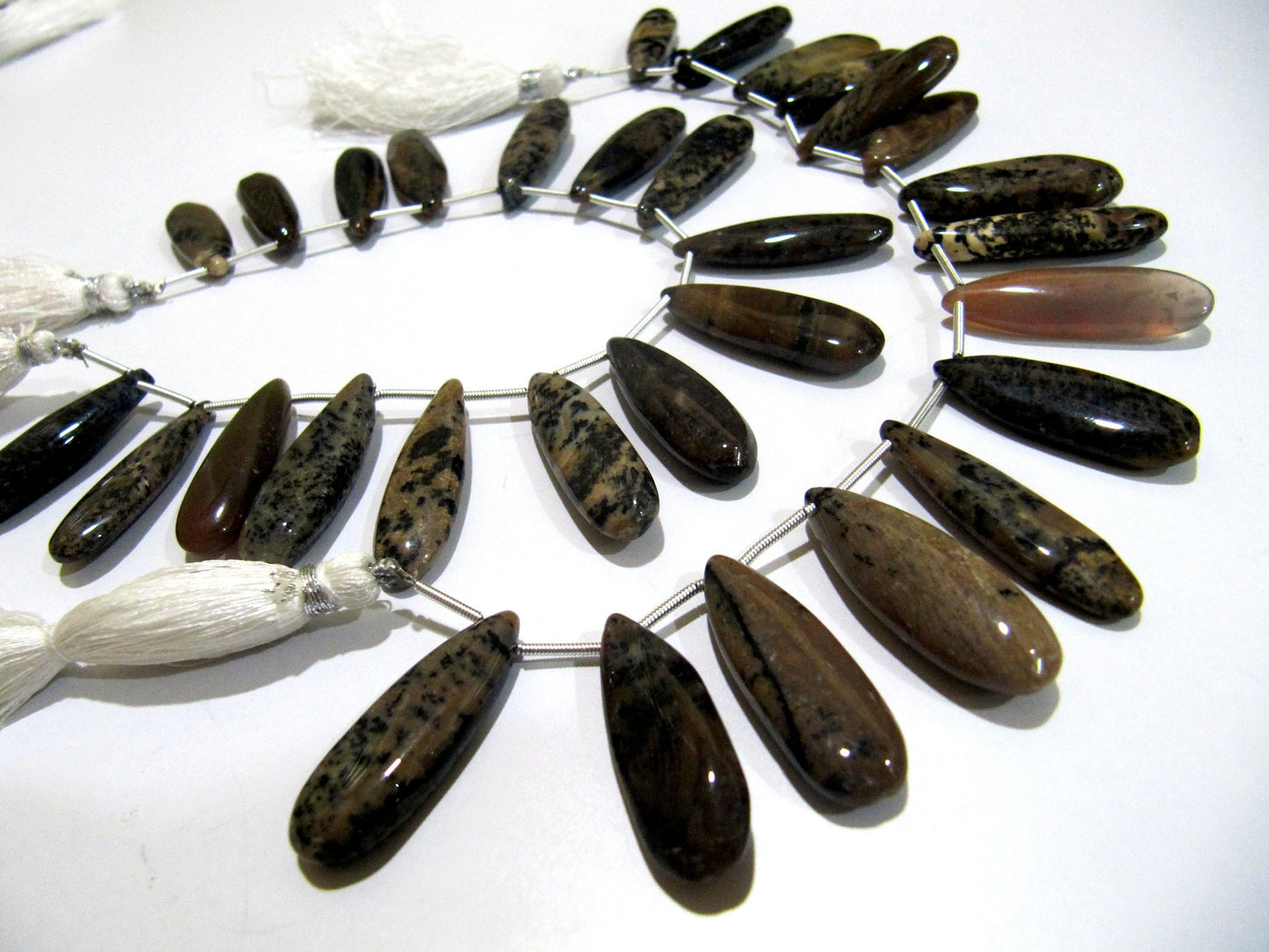 Natural Brown Dendritic Opal Pear Shape Plain Smooth Briolette beads 9x30mm To 10x35mm Graduated Jewelry Making Strand 8 Inches Long