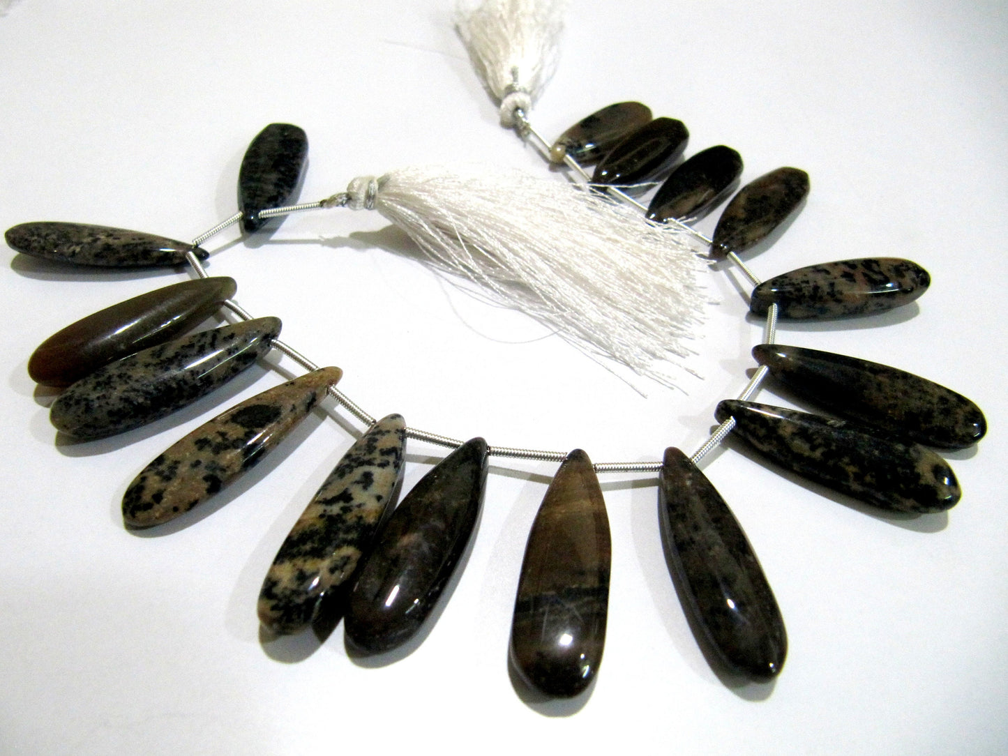 Natural Brown Dendritic Opal Pear Shape Plain Smooth Briolette beads 9x30mm To 10x35mm Graduated Jewelry Making Strand 8 Inches Long