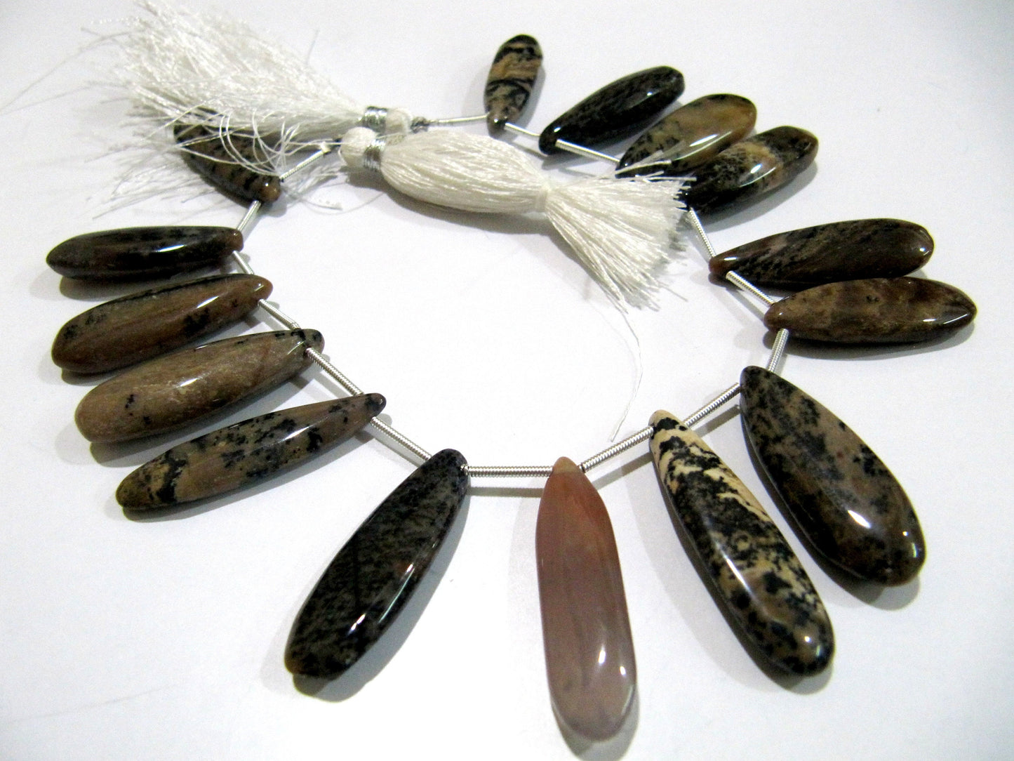 Natural Brown Dendritic Opal Pear Shape Plain Smooth Briolette beads 9x30mm To 10x35mm Graduated Jewelry Making Strand 8 Inches Long