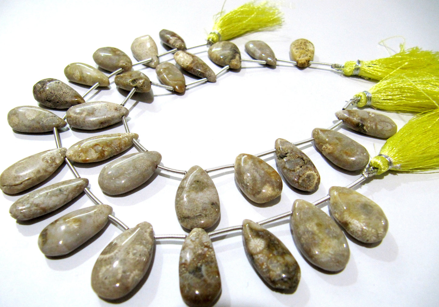 Natural Fossil Coral Pear Shape Plain Smooth Briolette beads 10x20mm To 12x22mm Graduated Jewelry Making Beads Strand 8 Inches Long