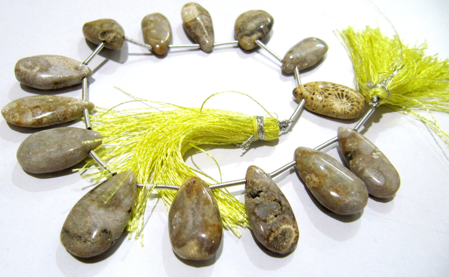 Natural Fossil Coral Pear Shape Plain Smooth Briolette beads 10x20mm To 12x22mm Graduated Jewelry Making Beads Strand 8 Inches Long