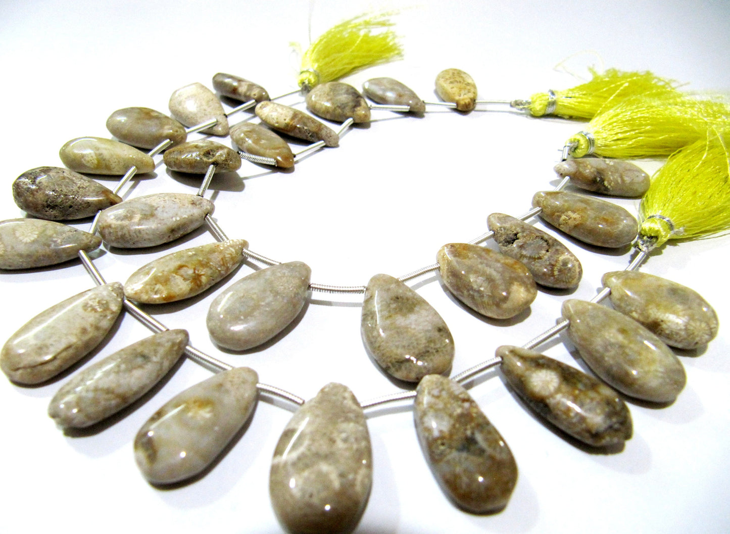 Natural Fossil Coral Pear Shape Plain Smooth Briolette beads 10x20mm To 12x22mm Graduated Jewelry Making Beads Strand 8 Inches Long