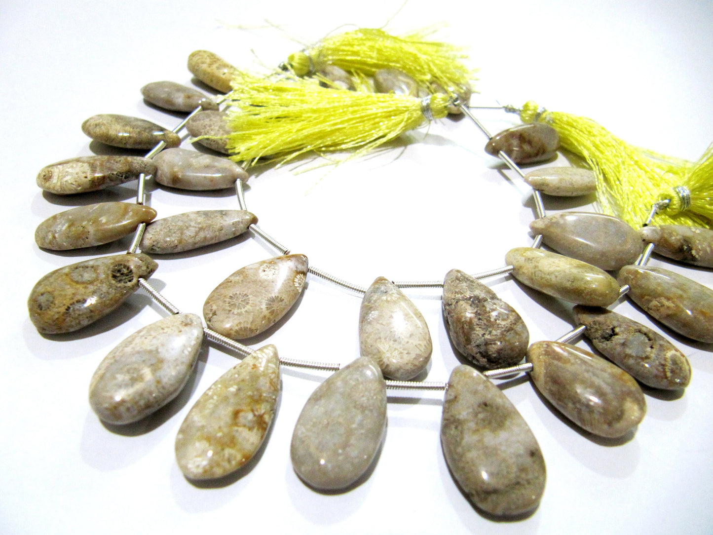Natural Fossil Coral Pear Shape Plain Smooth Briolette beads 10x20mm To 12x22mm Graduated Jewelry Making Beads Strand 8 Inches Long