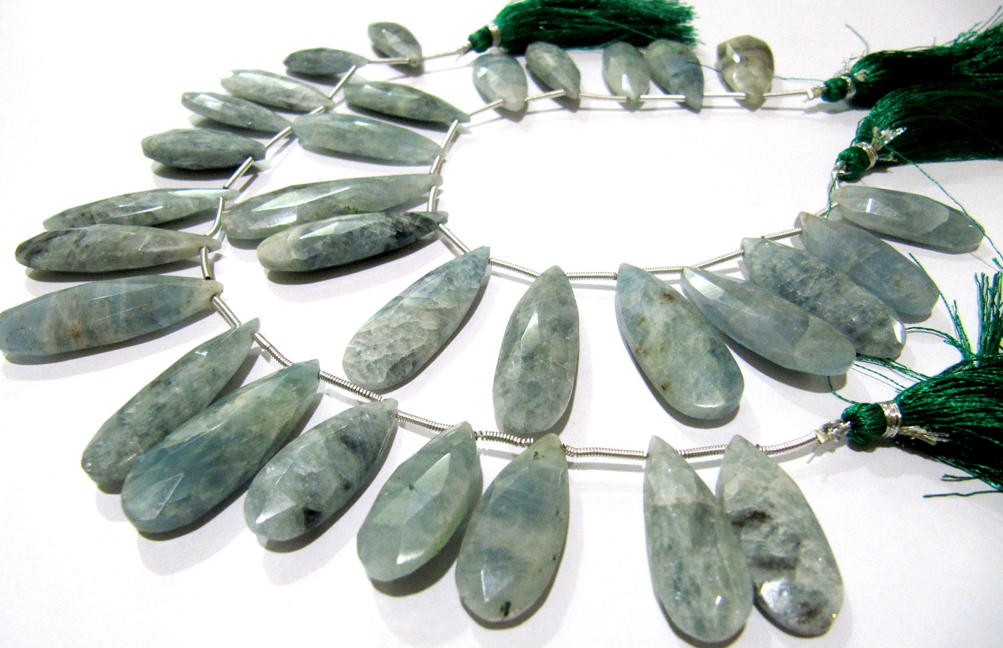 Natural Aquamarine Long Pear Shape Faceted Briolette beads 10x25mm To 12x40mm Graduated Jewelry Making Beads Strand 8 Inches Long