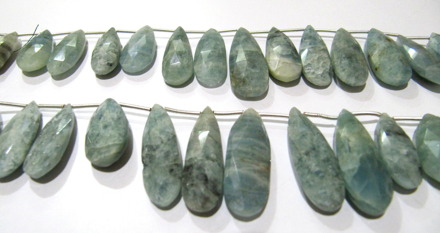 Natural Aquamarine Long Pear Shape Faceted Briolette beads 10x25mm To 12x40mm Graduated Jewelry Making Beads Strand 8 Inches Long