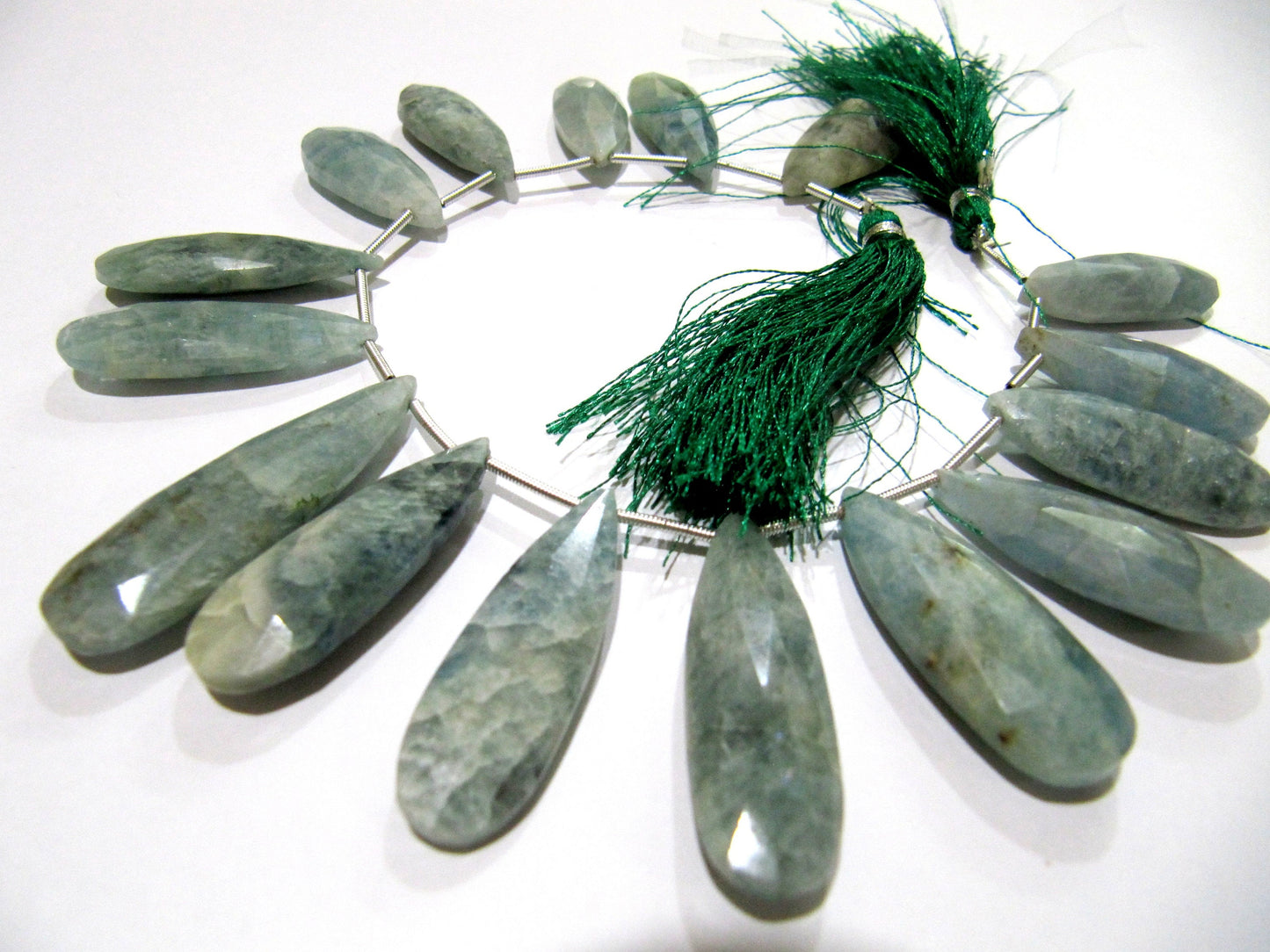 Natural Aquamarine Long Pear Shape Faceted Briolette beads 10x25mm To 12x40mm Graduated Jewelry Making Beads Strand 8 Inches Long