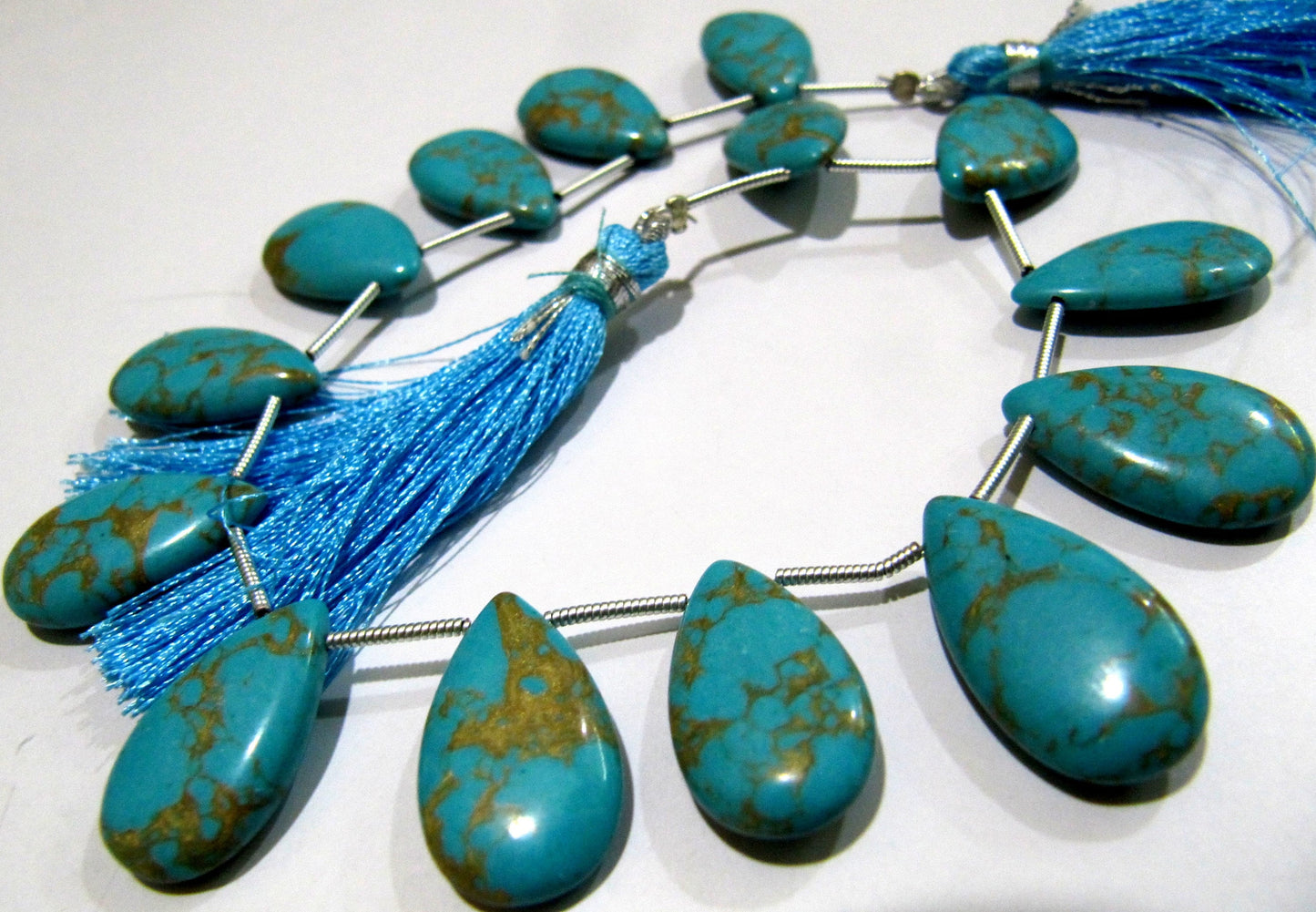 Copper Turquoise Pear Shape Plain Smooth Size 9x18mm To 10x20mm Sky Blue Briolette Beads Strand 8 inches Long Sold Per Strand