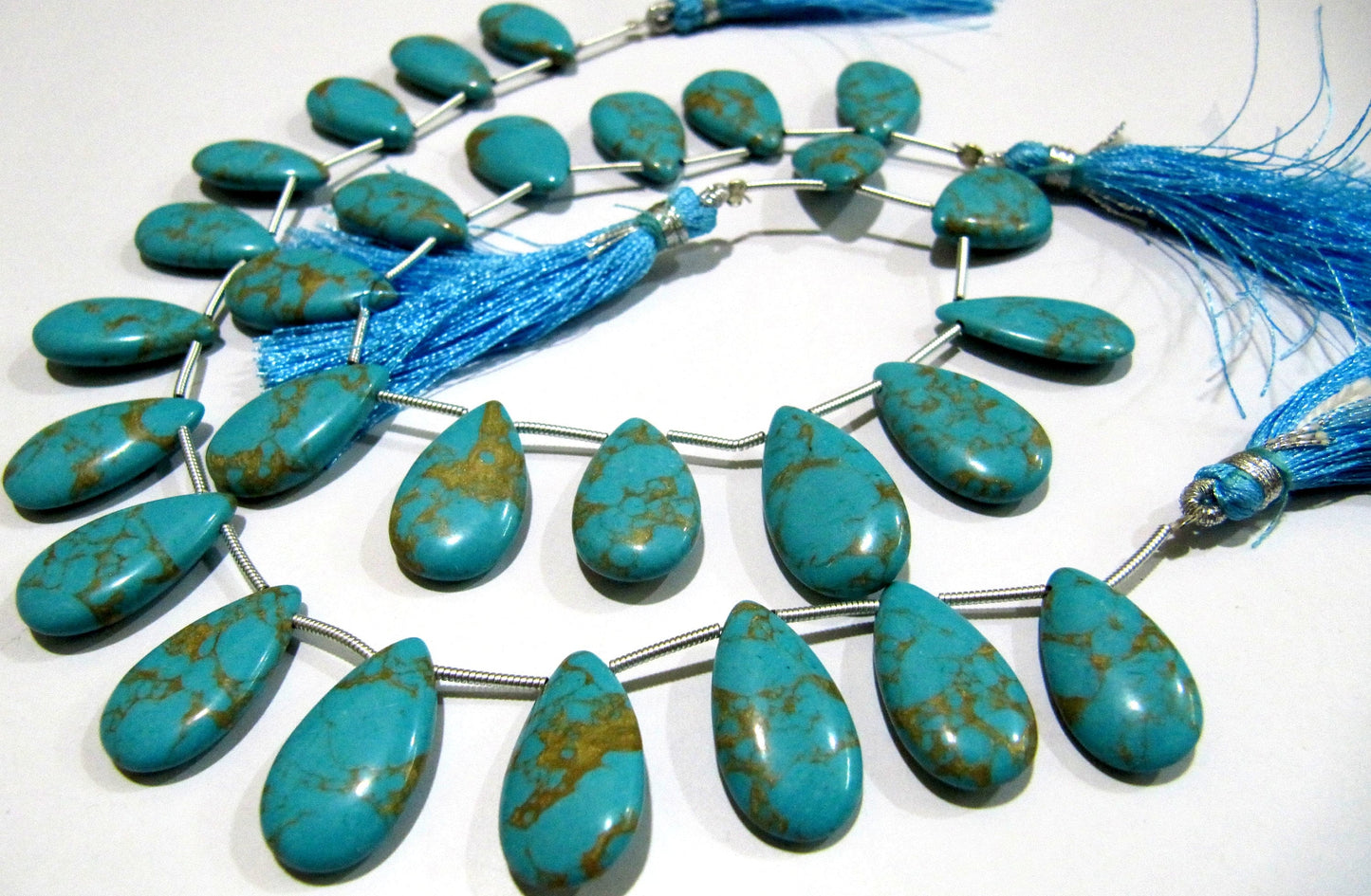 Copper Turquoise Pear Shape Plain Smooth Size 9x18mm To 10x20mm Sky Blue Briolette Beads Strand 8 inches Long Sold Per Strand