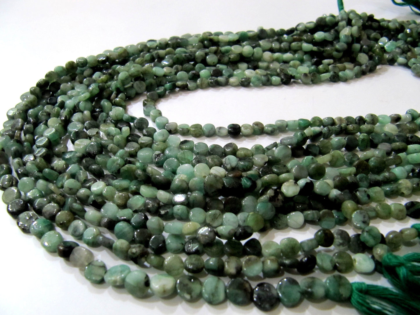 Genuine Emerald Smooth Plain Coin Shape 5-6mm Plain Round Untreated  Beads Strand 13 inches Long Precious Gemstone Birth Stone Beads