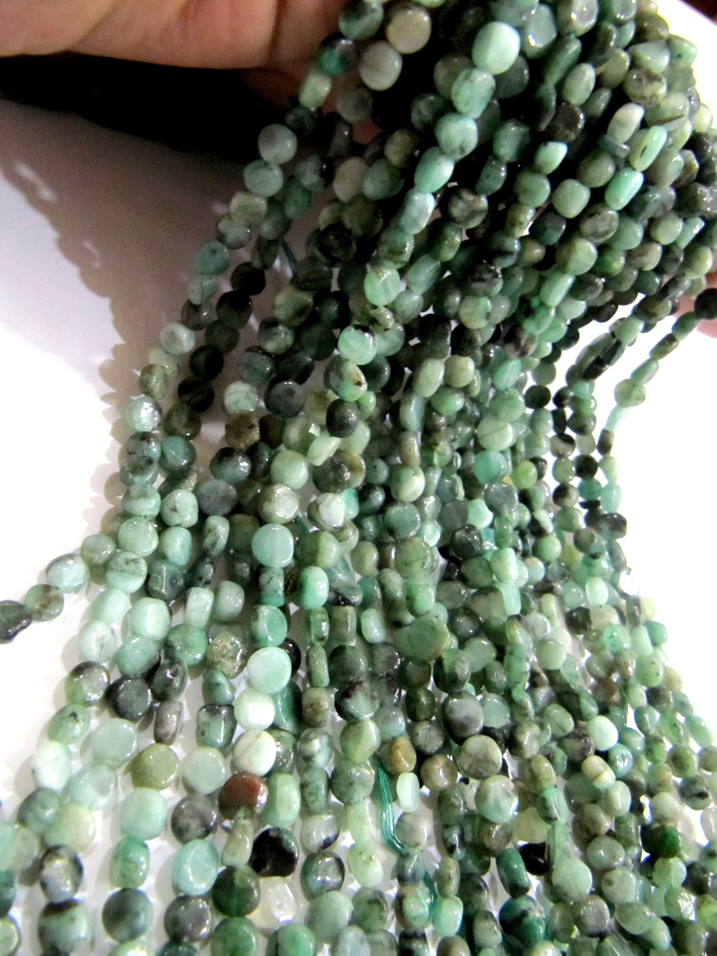 Genuine Emerald Smooth Plain Coin Shape 5-6mm Plain Round Untreated  Beads Strand 13 inches Long Precious Gemstone Birth Stone Beads
