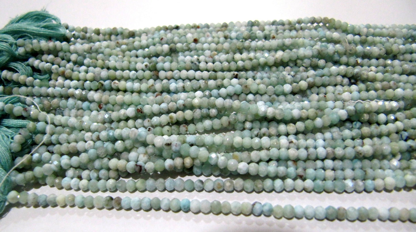 Natural Larimar 2mm to 3mm size Rondelle faceted beads Strand 13 inches Long Genuine gemstone Beads sold per strand Wholesale Prices