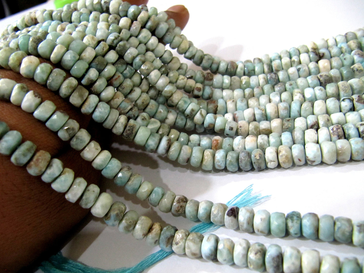 Natural Larimar Rondelle faceted beads Strand 7.5 inches Long Genuine gemstone Beads For Jewelry making sold per strand Wholesale Prices