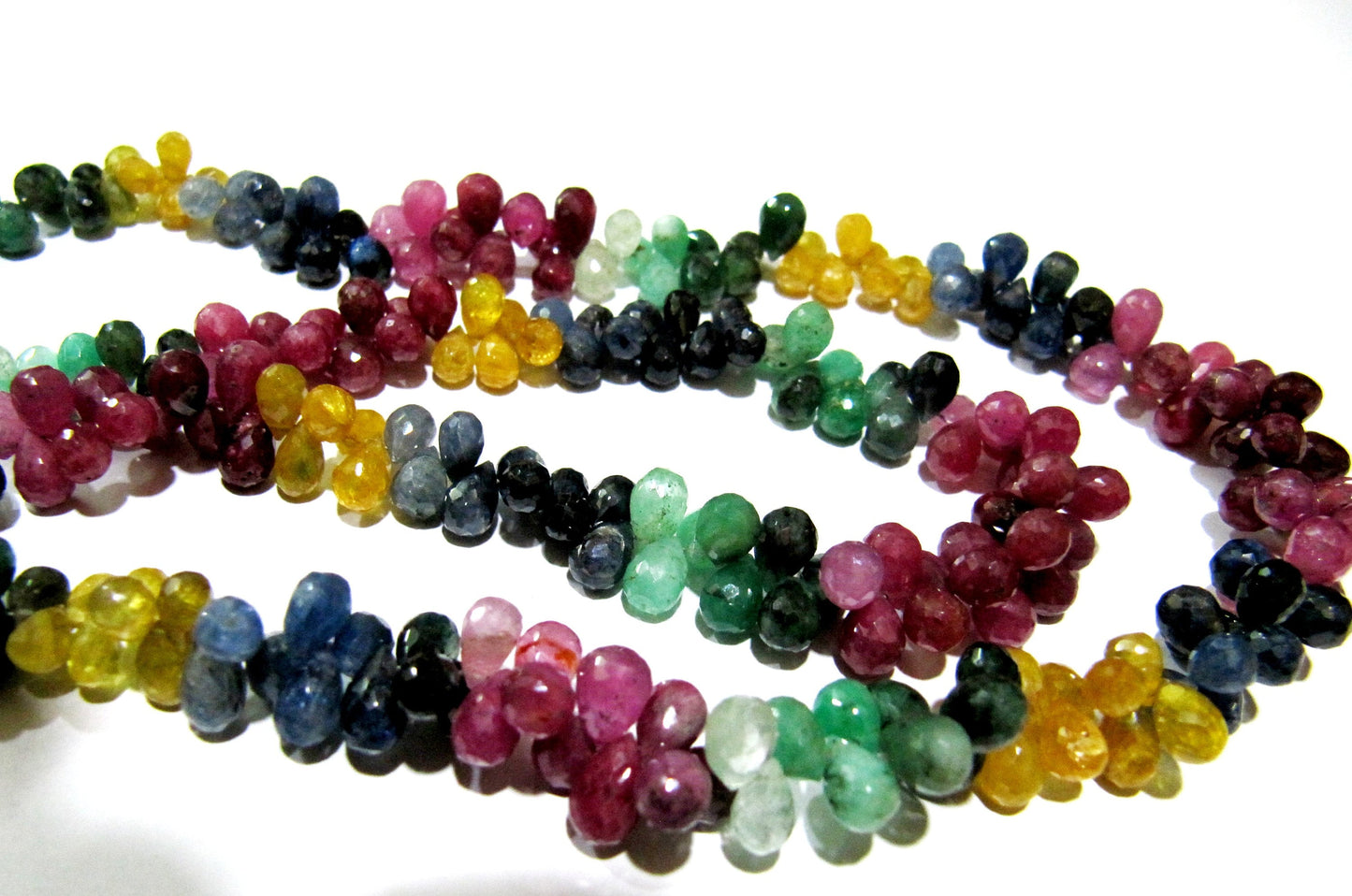 Natural Multi Precious Gemstone Ruby Emerald Sapphire faceted Briolette Tear drop beads Jewelry Making BEST Quality Beads 5 to 10mm