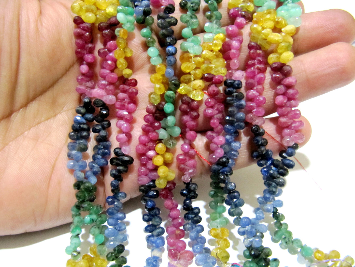 Natural Multi Precious Gemstone Ruby Emerald Sapphire faceted Briolette Tear drop beads Jewelry Making BEST Quality Beads 5 to 10mm