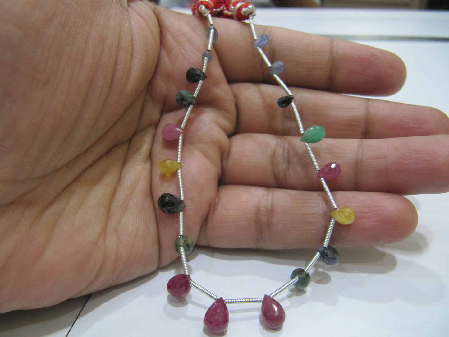 Natural Multi Precious Gemstone Ruby Emerald Sapphire faceted Briolette Size 4x6 to 6x9mm Teardrop Graduated beads BEST Quality strand 8inch