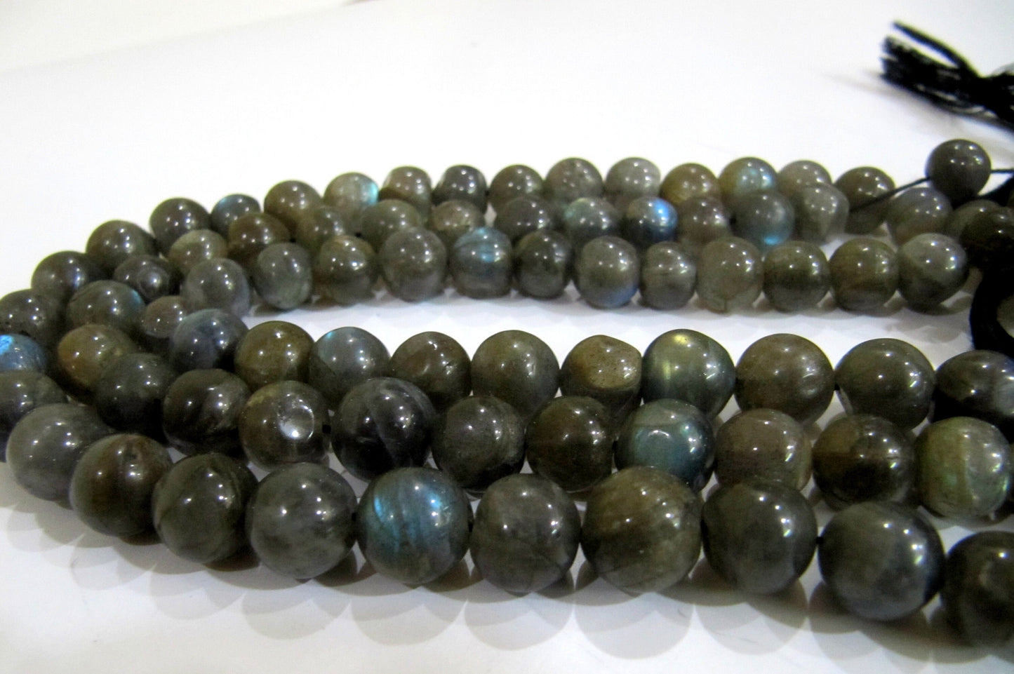 Natural Genuine Labradorite Round Ball Shape Plain Smooth Beads  Size 9-10mm Strand 8 inch long Black Rainbow Wholesale price