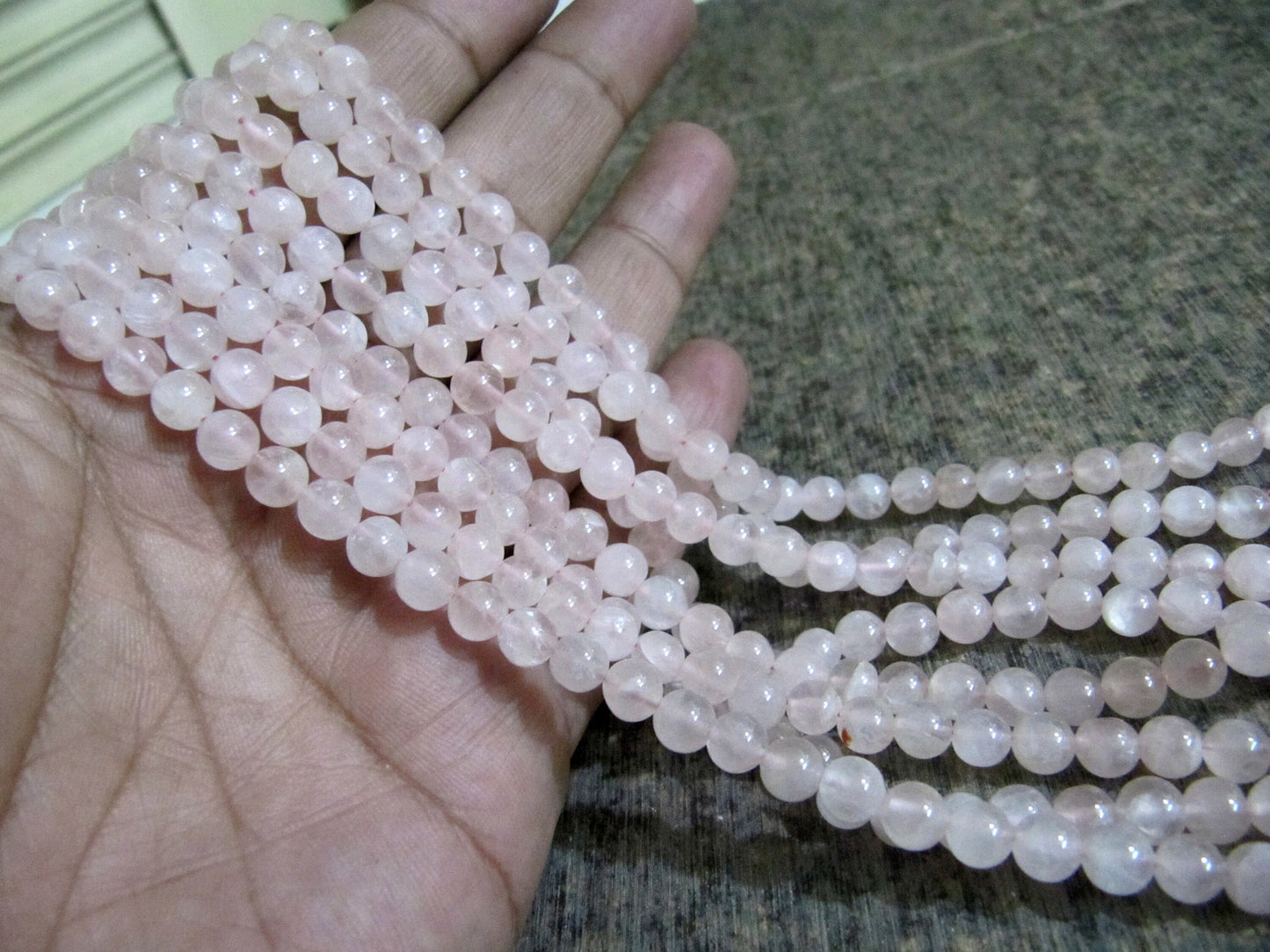 Natural Genuine Rose Quartz Round Ball Shape Plain Smooth 5 to 8mm Beads Strand 13 inch Long Pink Color Beads Jewelry Making Sold Per Strand