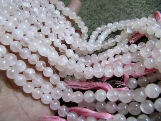 Natural Genuine Rose Quartz Round Ball Shape Plain Smooth 5 to 8mm Beads Strand 13 inch Long Pink Color Beads Jewelry Making Sold Per Strand