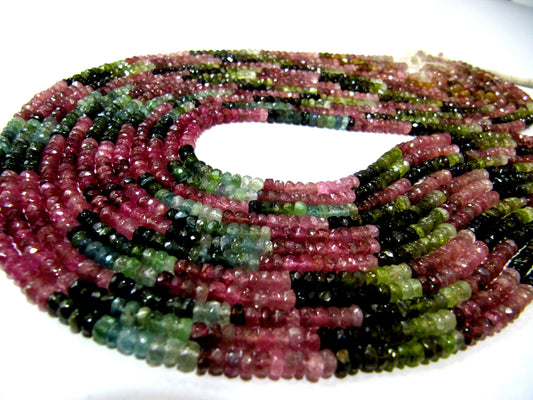 Natural Multi Tourmaline Watermelon Multi color Rondelle Faceted Beads Size 3 to 4mm Strand 15 inches Long Jewelry Making Beads