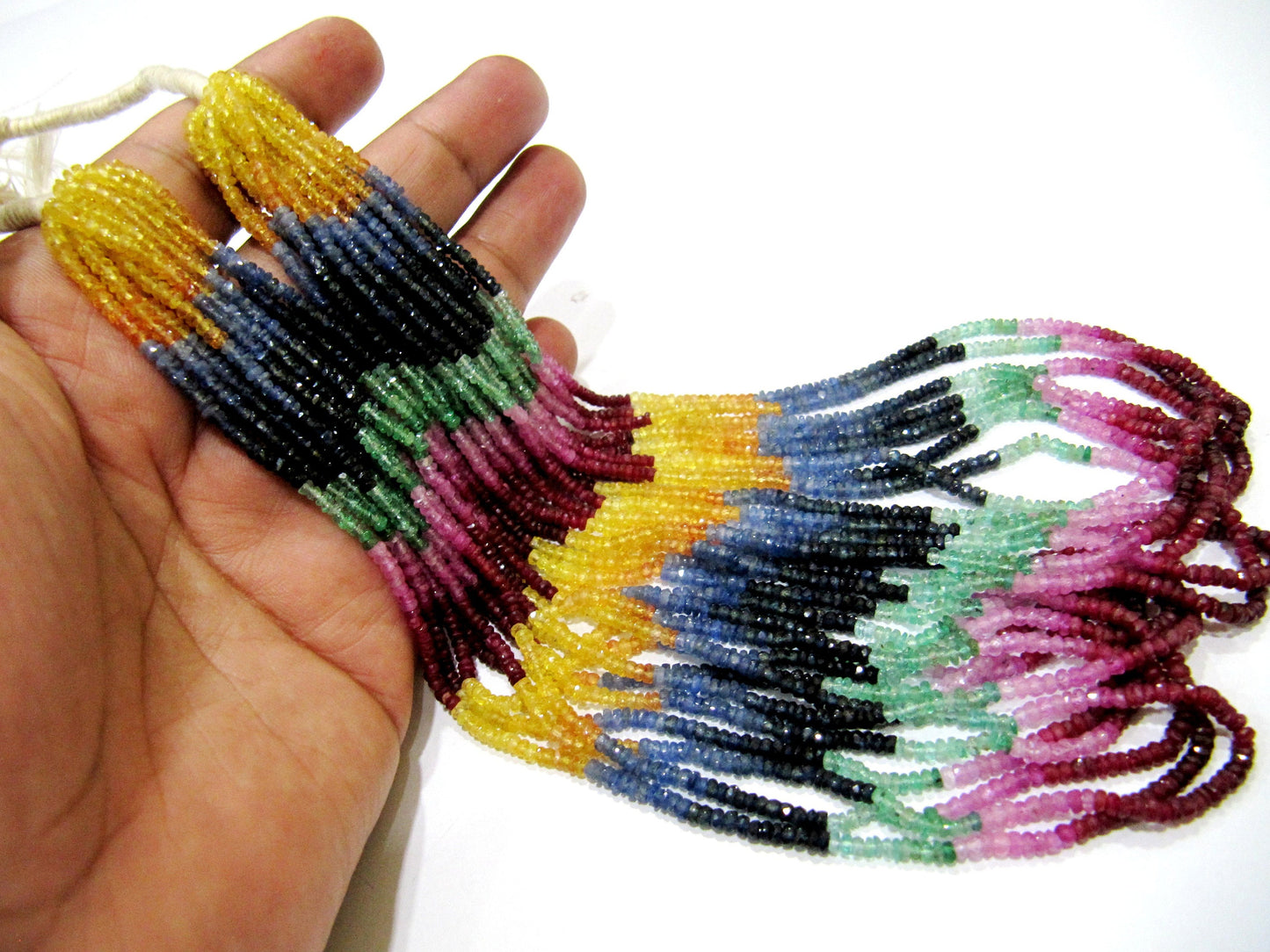 Natural & Genuine Multi Precious Ruby Emerald Sapphire Rondelle Faceted Beads  Wholesale prices jewelry making gemstone 2.5mm to 3.5mm