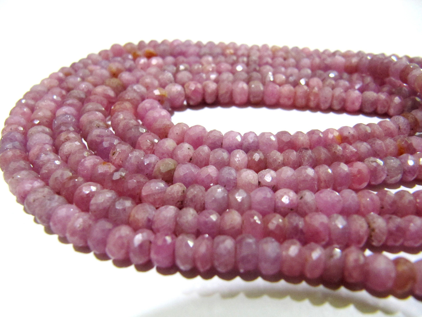 Natural Pink Sapphire Beads 4 to 7mm Graduated Rondelle Faceted Bead Strands 8 inches Long Jewelry making Precious Gemstone Beads