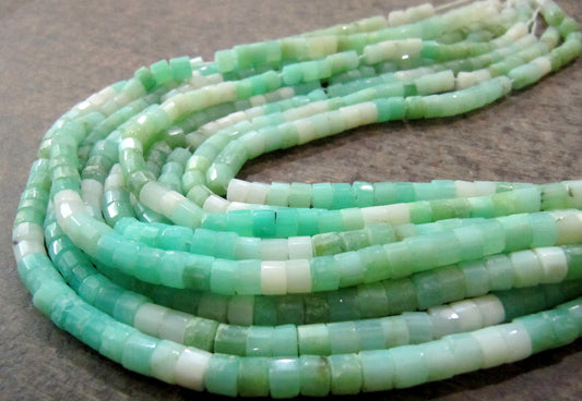 Natural Peruvian Green Opal Gemstone Rondelle Tyre shape Faceted Beads Size 5-6mm Strands 13 Inch Long Green Color Beads For jewelry making