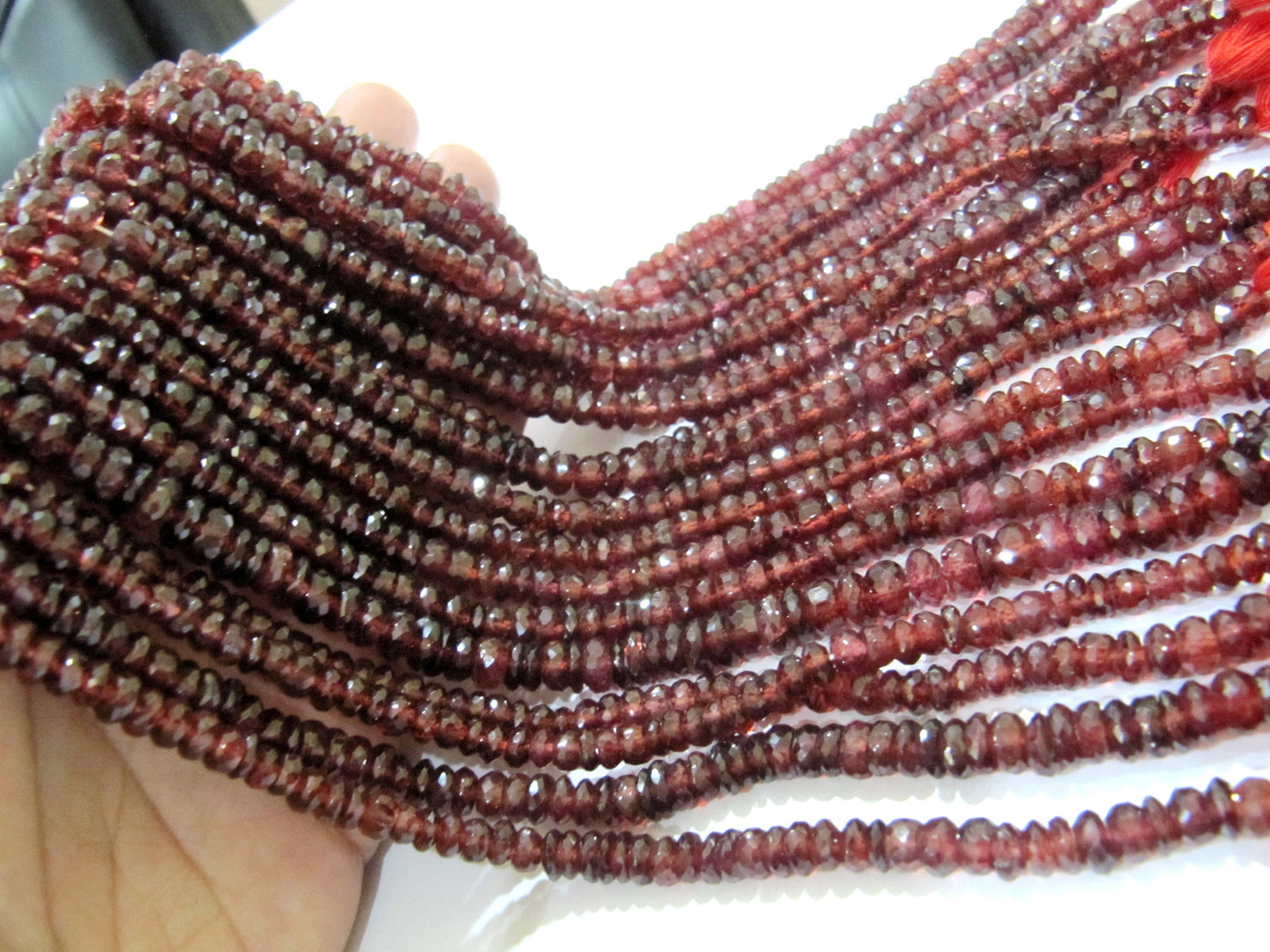 Natural Mozambique Garnet Rondelle Faceted 5 to 7mm Beads Micro faceted Top Quality Beads Strands 10 inches Long Wholesale Prices