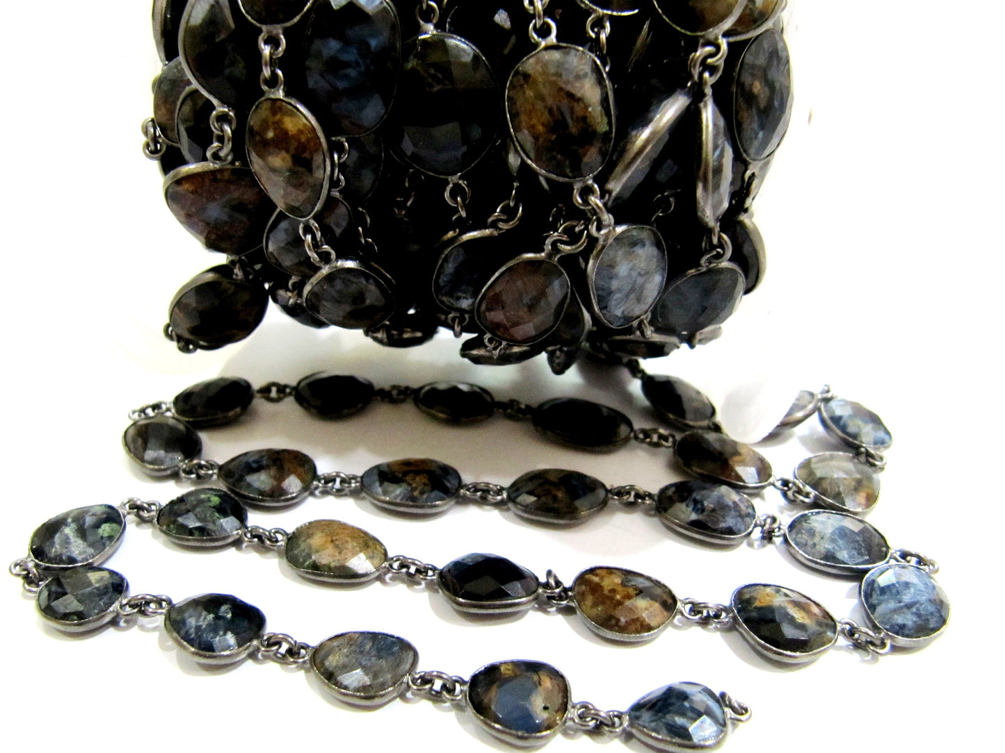 Natural Pietersite Uneven Free Shape Briolette Faceted Bezel Connector Chain 10 to 14mm Sold Per Foot Wholesale price
