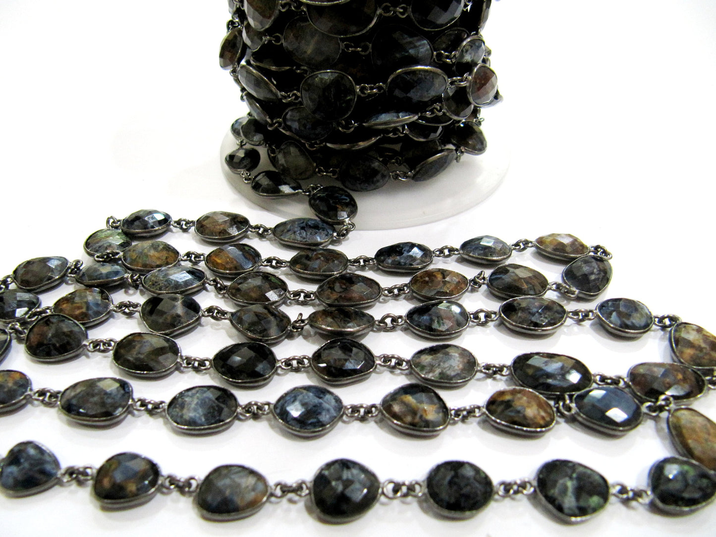 Natural Pietersite Uneven Free Shape Briolette Faceted Bezel Connector Chain 10 to 14mm Sold Per Foot Wholesale price