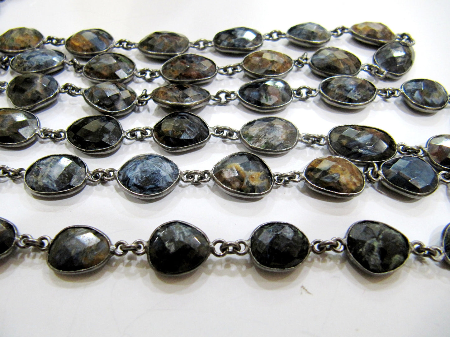 Natural Pietersite Uneven Free Shape Briolette Faceted Bezel Connector Chain 10 to 14mm Sold Per Foot Wholesale price