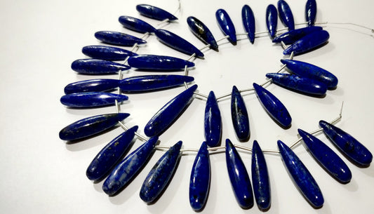 Natural Lapis Lazuli Long Tear Drop Plain Smooth Beads Size Approximately 1 inch Long Strand 8 inches Blue Color Stone Beads