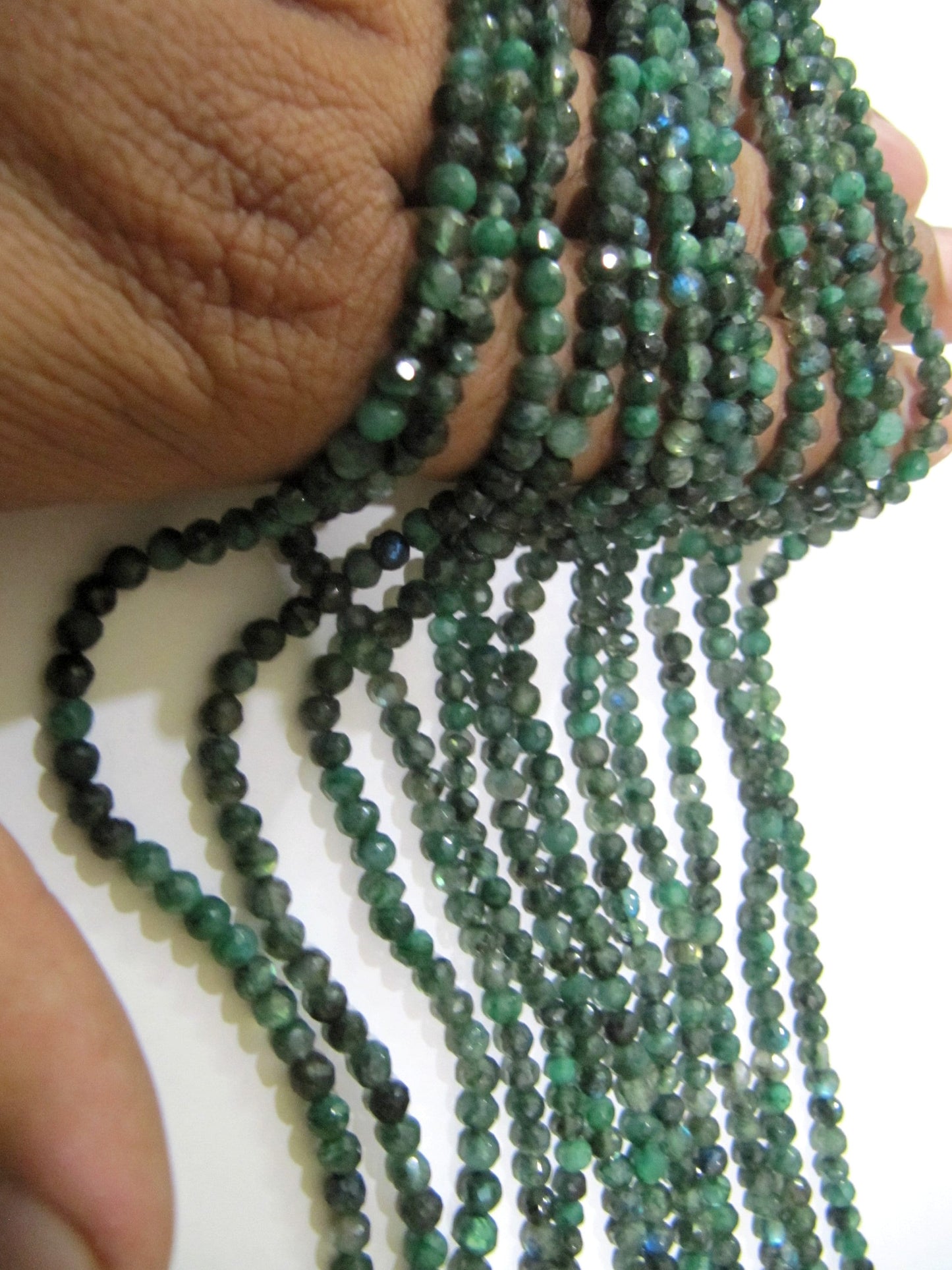Green Coated Labradorite 3-4mm Round Faceted Beads Strand 13 inches Long  Micro Faceted Labradorite Beads Jewelry making gemstone