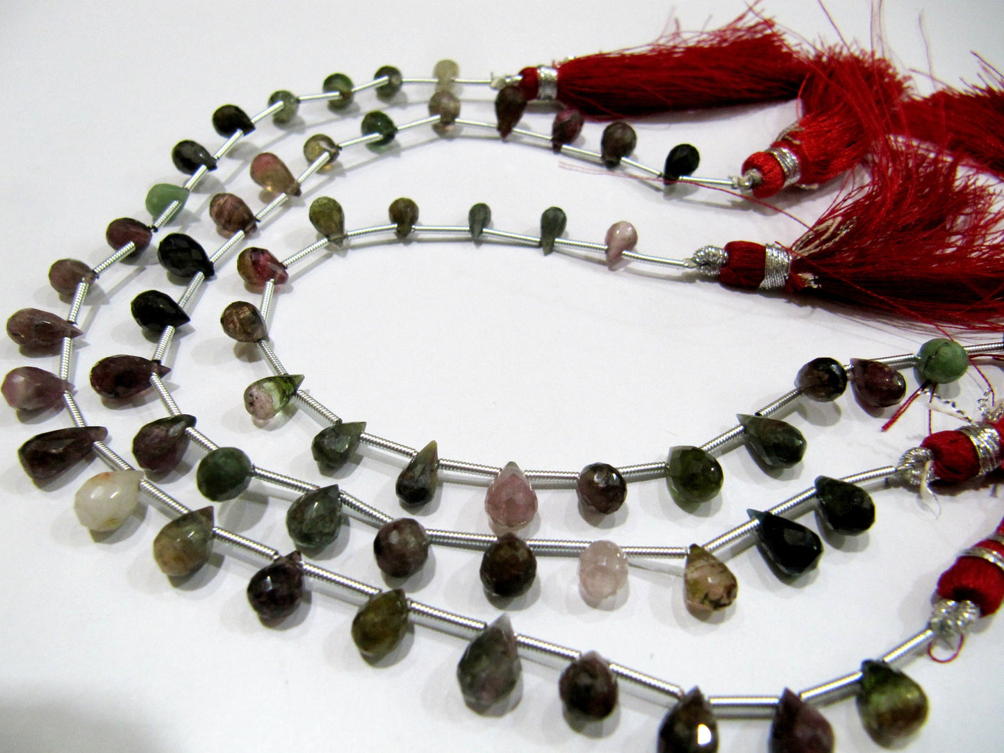 Natural Multi Tourmaline Briolette Faceted Drop Shape Beads Strand 8 Inches Long Multi Color Jewelry Making BEST Quality Beads