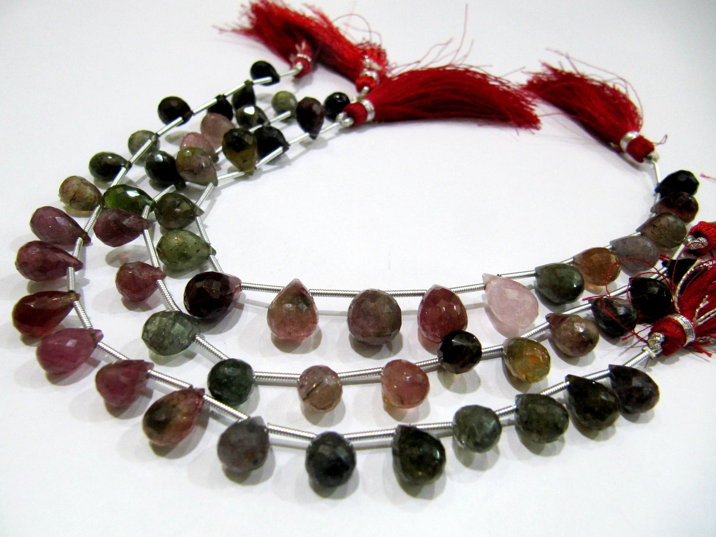 Natural Multi Tourmaline Briolette Faceted Drop Shape Beads Strand 8 Inches Long Multi Color Jewelry Making BEST Quality Beads