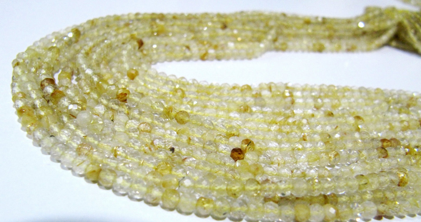 Natural Golden Rutilated Quartz 2.5mm Rondelle Faceted Beads 13 Inches Long Semi Precious Golden Color Beads Top Quality Sold Per Strand