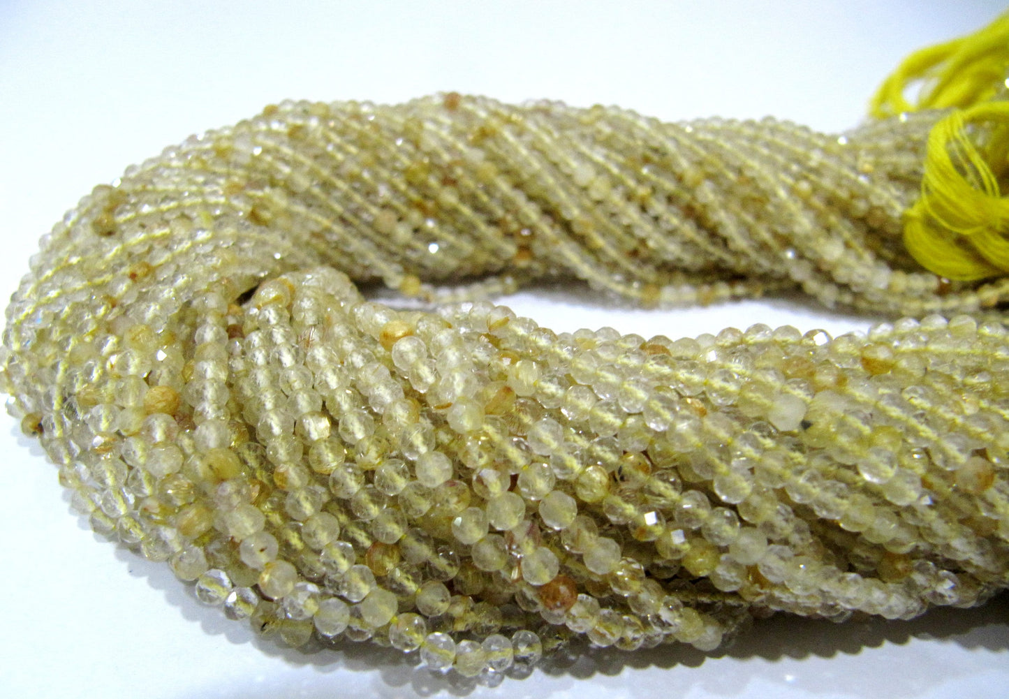 Natural Golden Rutilated Quartz 2.5mm Rondelle Faceted Beads 13 Inches Long Semi Precious Golden Color Beads Top Quality Sold Per Strand