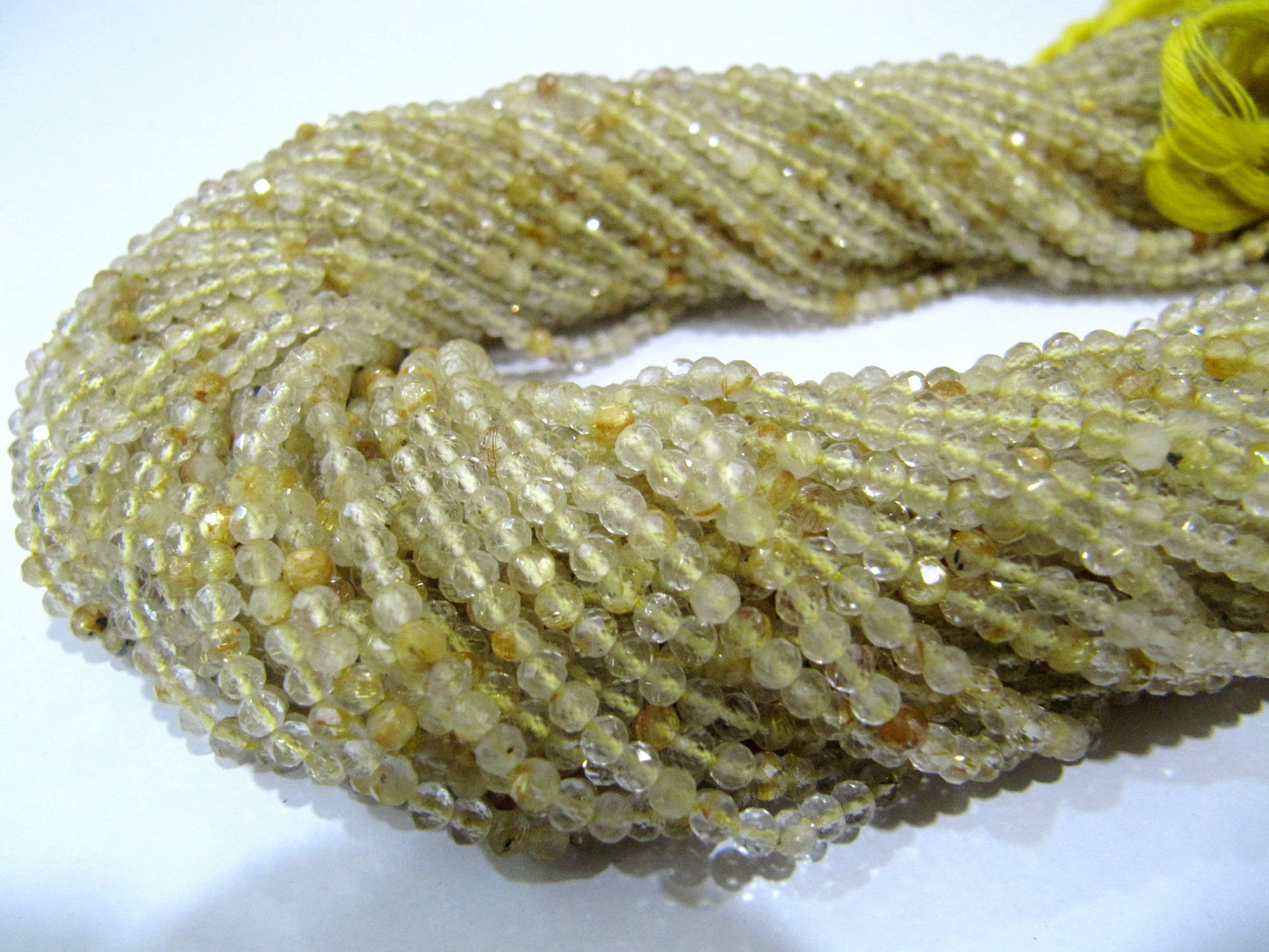 Natural Golden Rutilated Quartz 2.5mm Rondelle Faceted Beads 13 Inches Long Semi Precious Golden Color Beads Top Quality Sold Per Strand