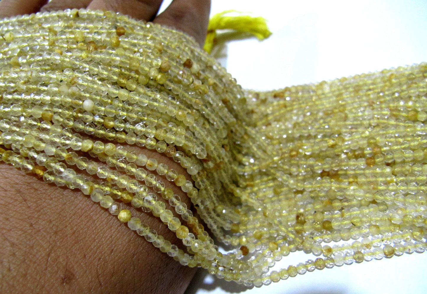 Natural Golden Rutilated Quartz 2.5mm Rondelle Faceted Beads 13 Inches Long Semi Precious Golden Color Beads Top Quality Sold Per Strand