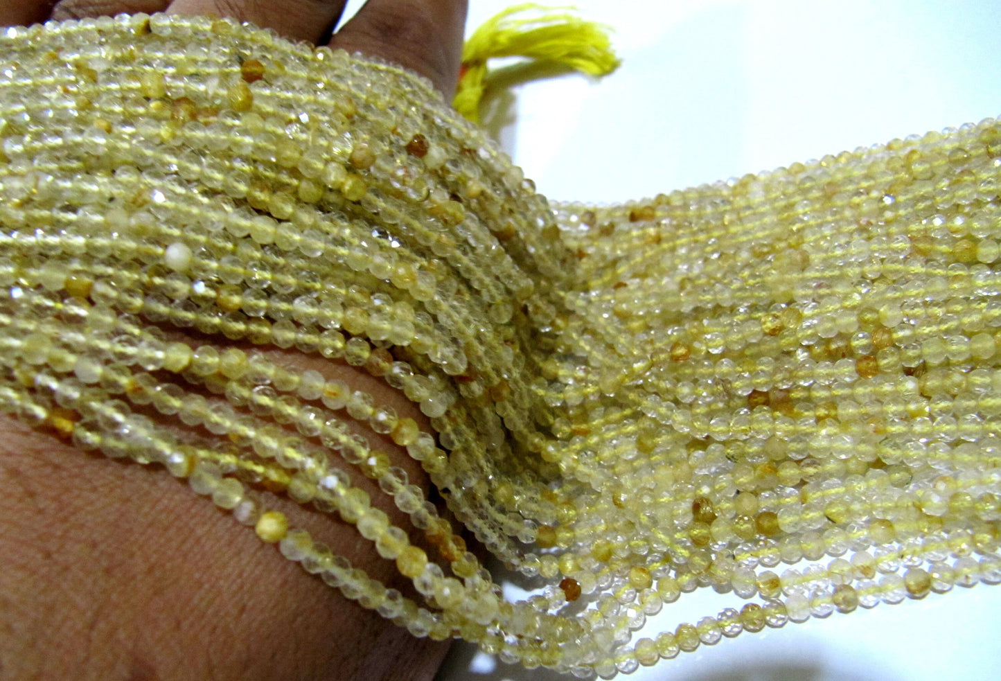 Natural Golden Rutilated Quartz 2.5mm Rondelle Faceted Beads 13 Inches Long Semi Precious Golden Color Beads Top Quality Sold Per Strand