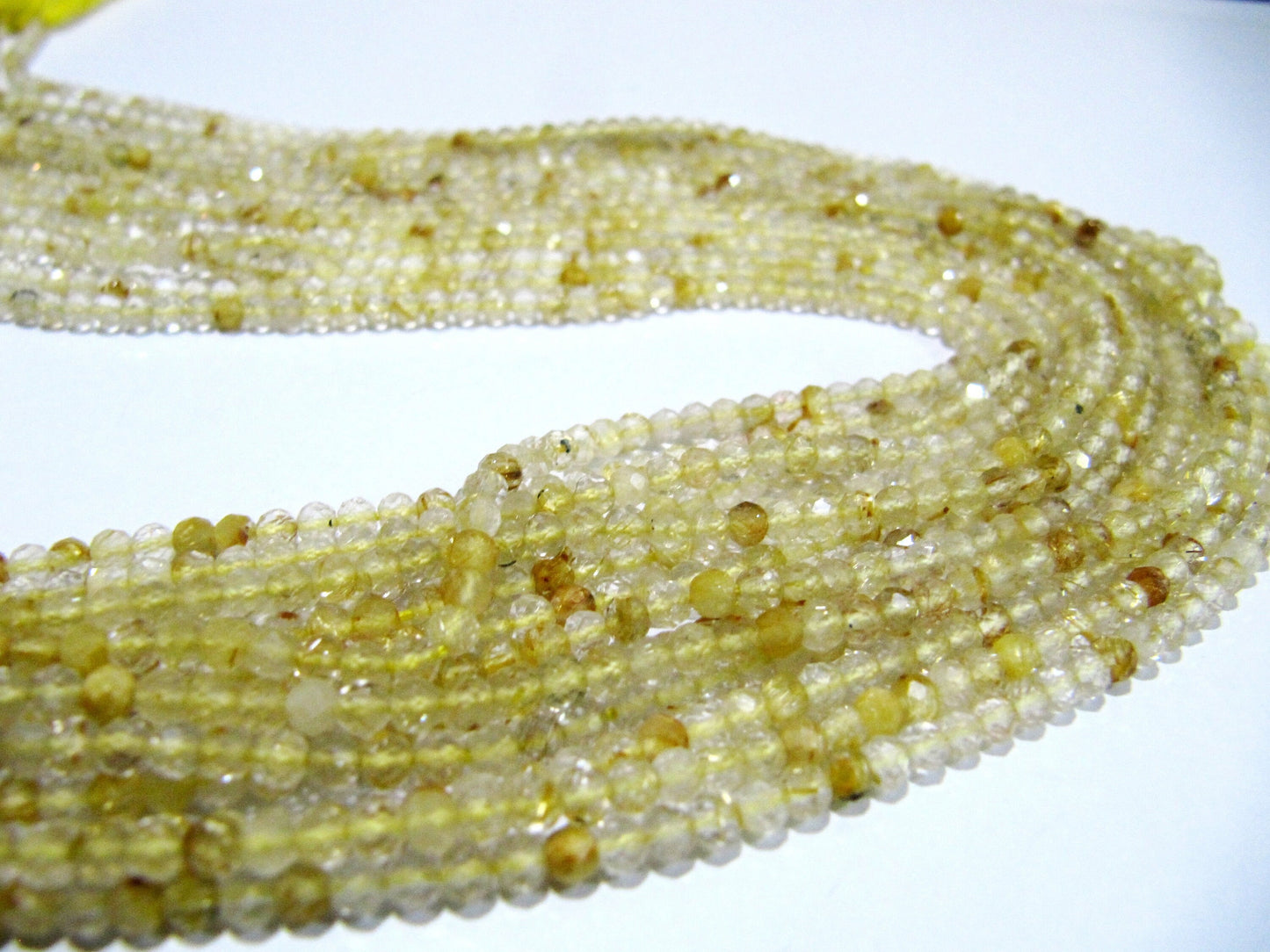 Natural Golden Rutilated Quartz 2.5mm Rondelle Faceted Beads 13 Inches Long Semi Precious Golden Color Beads Top Quality Sold Per Strand